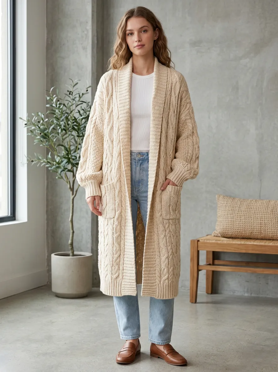 Women's Cable-Knit Longline Cardigan