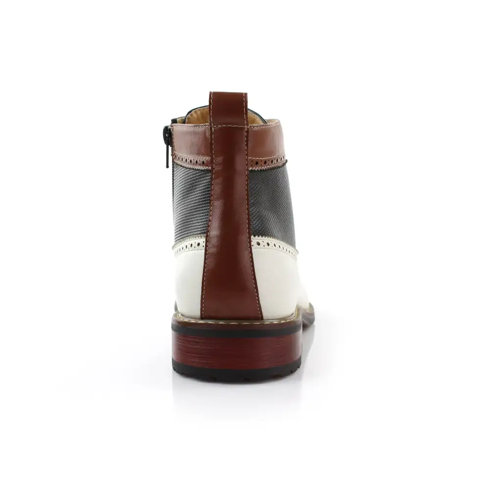 Faux-Leather Embossed Burnished Motorcycle Boots