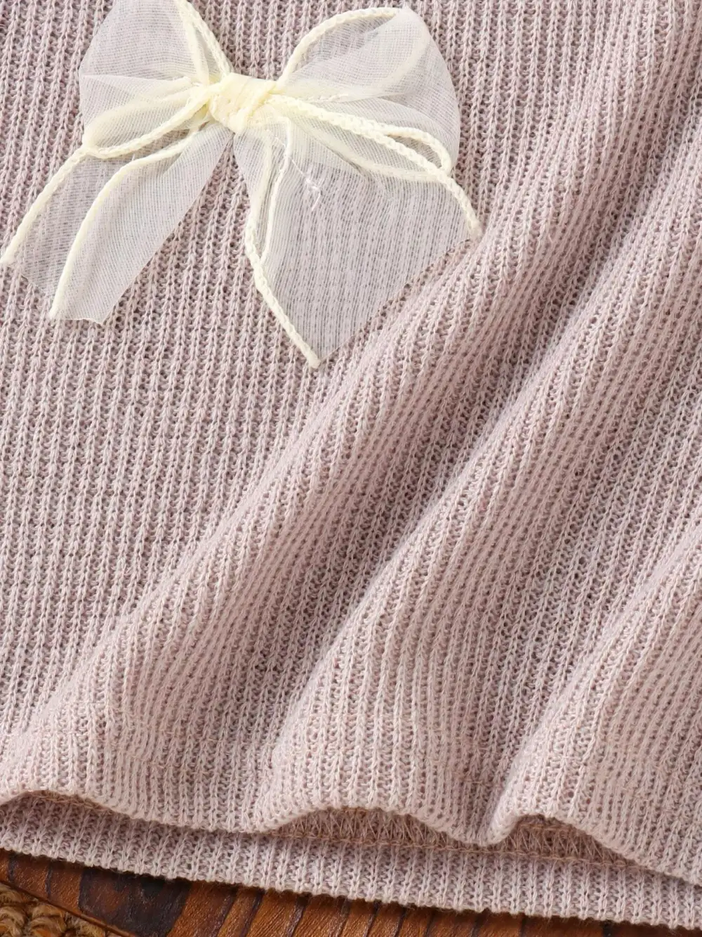 Girls Ribbed Knit Spaghetti Strap Dress With Bow