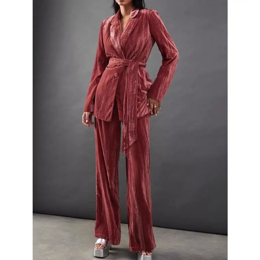 Velvet Lapel Collar Blazer and Pants Set