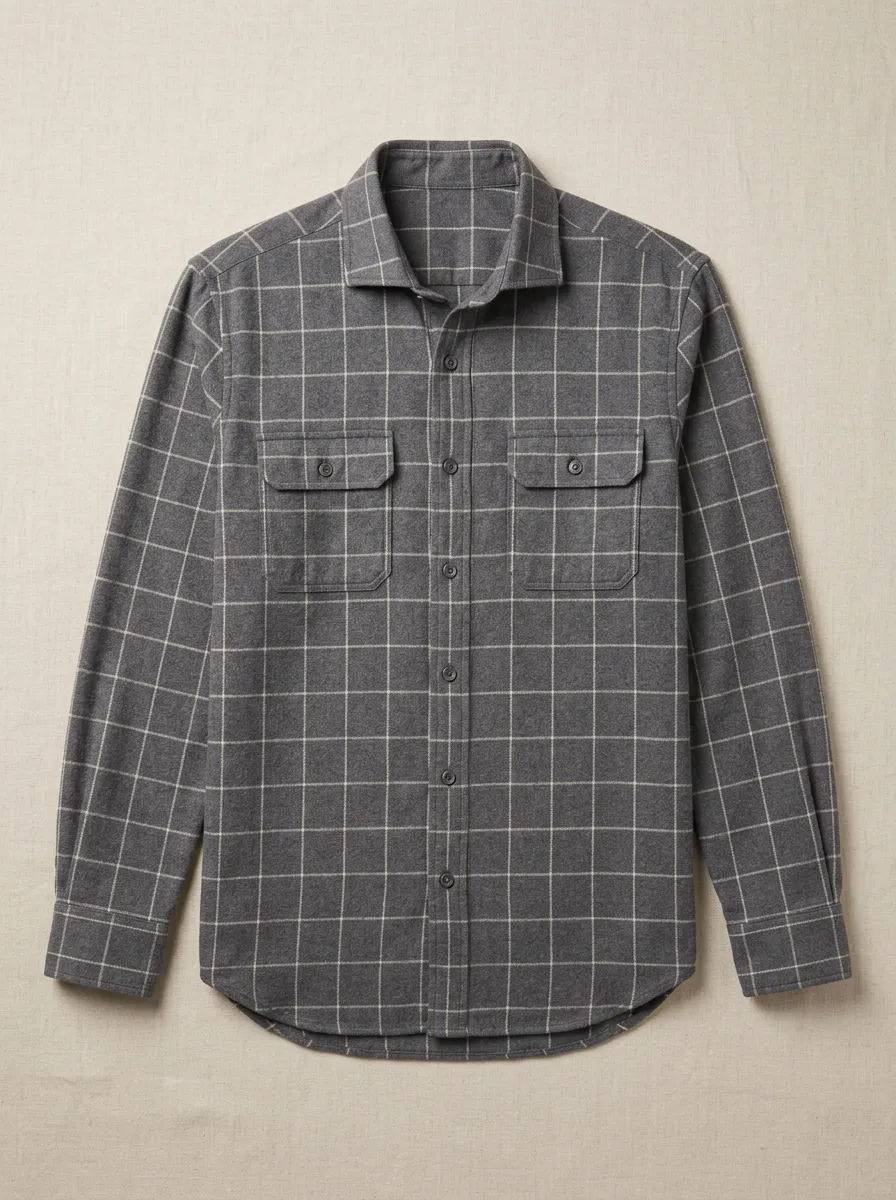 Grid-Pattern Long-Sleeve Men's Long-Sleeve Shirt