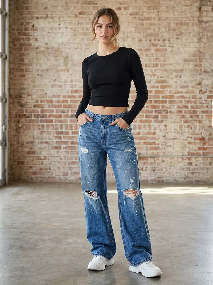 Women's Detailed Wide-Leg Jeans