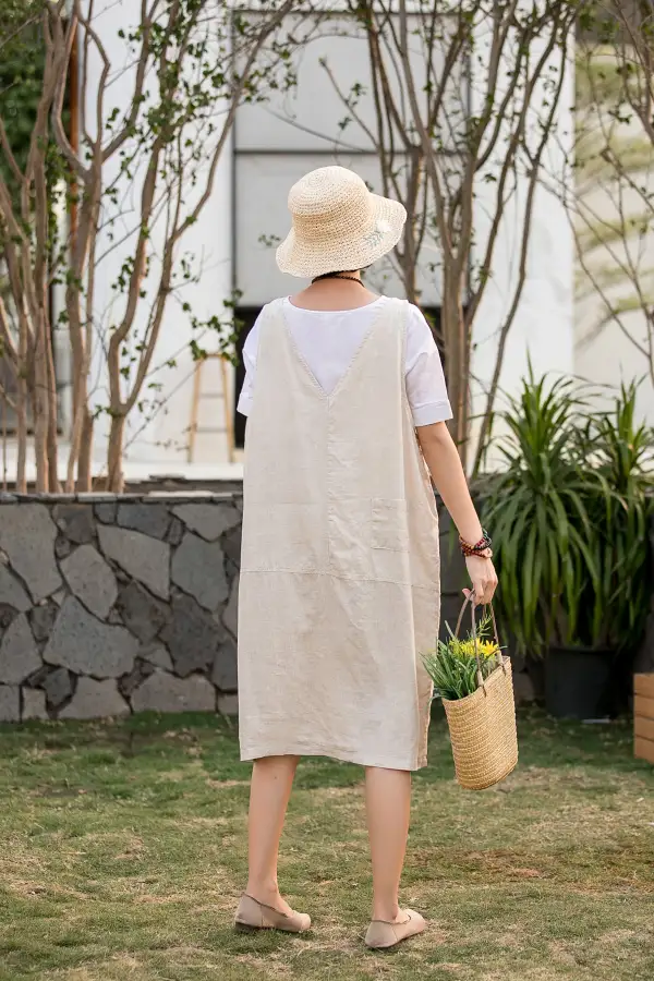 Classic Linen Cotton Midi Dress