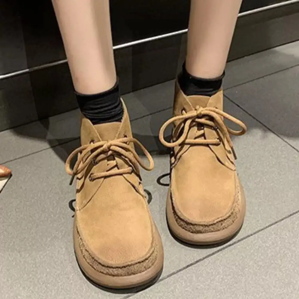 Round Toe Lace Up Ankle Boots