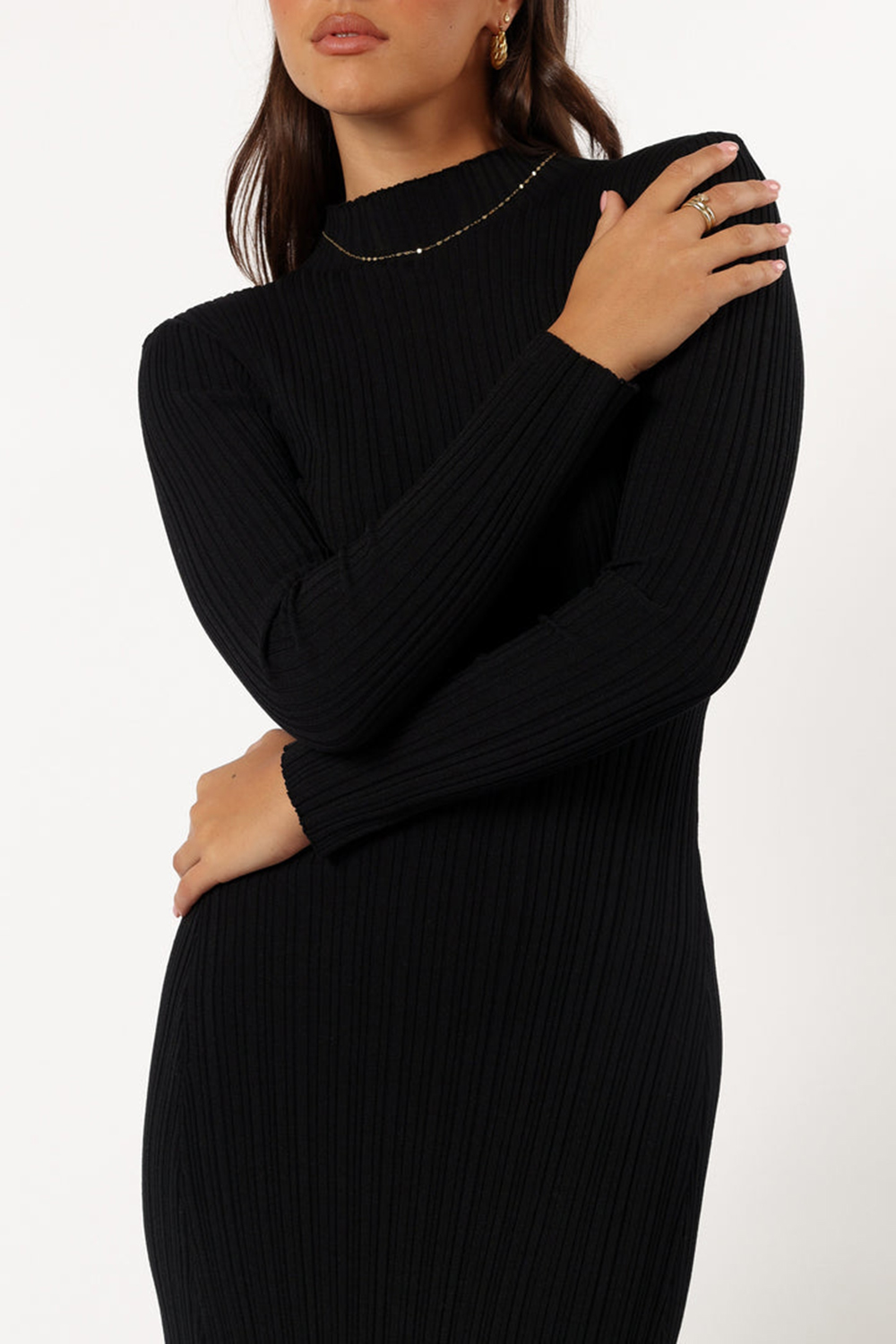 MATURE STYLE BLACK LONG-SLEEVED DRESS