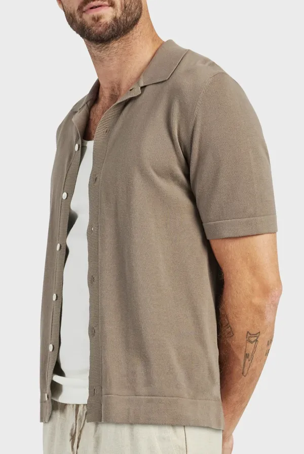 Jackson Rib Knit Polo-Nomad tan