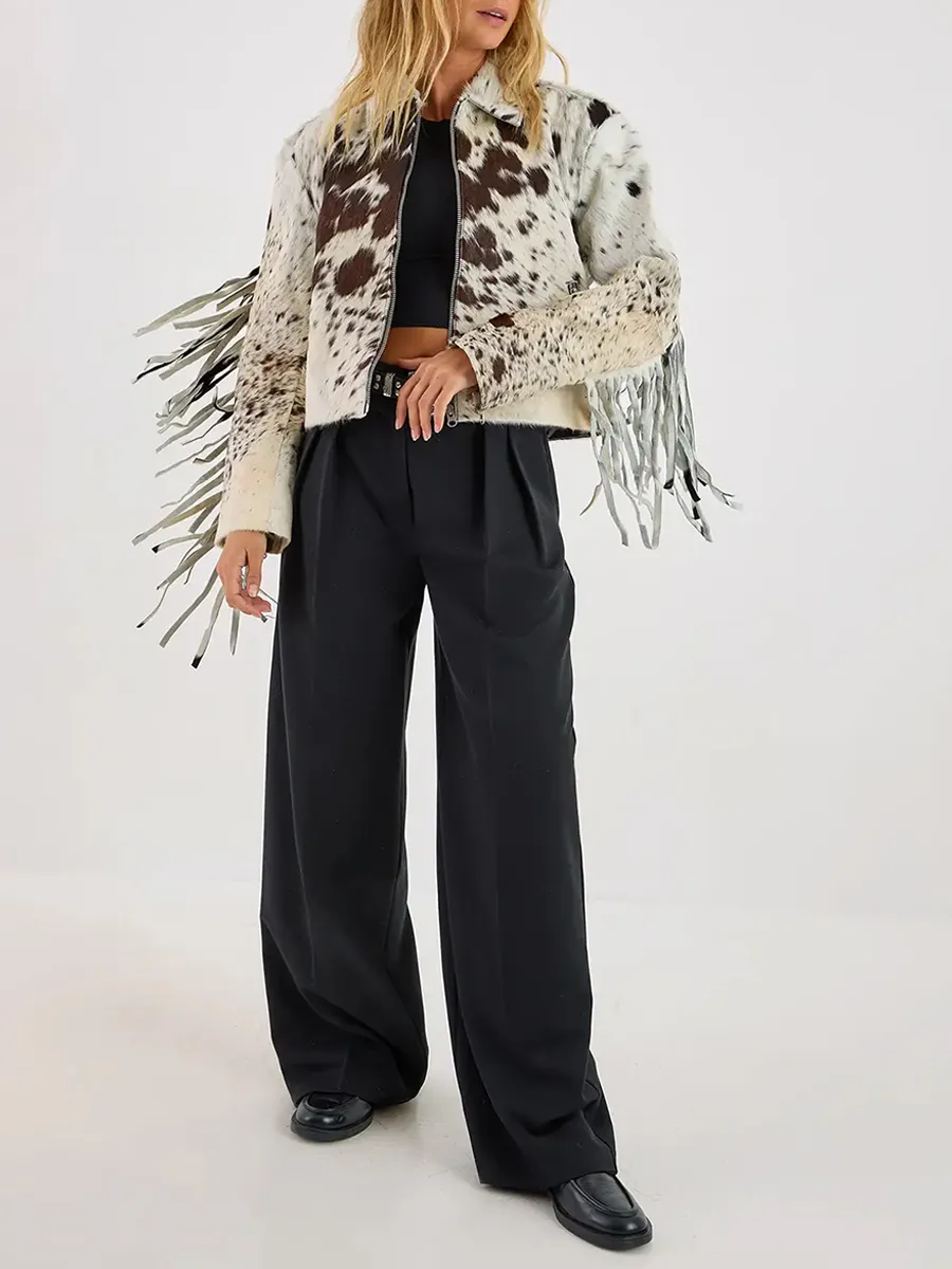 Women'S Vintage Fringe-Accent Animal-Print Jacket