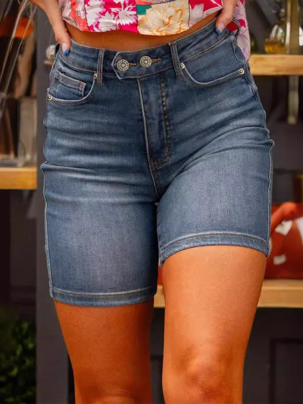 Retro Slim Fit Shorts Denim Pants