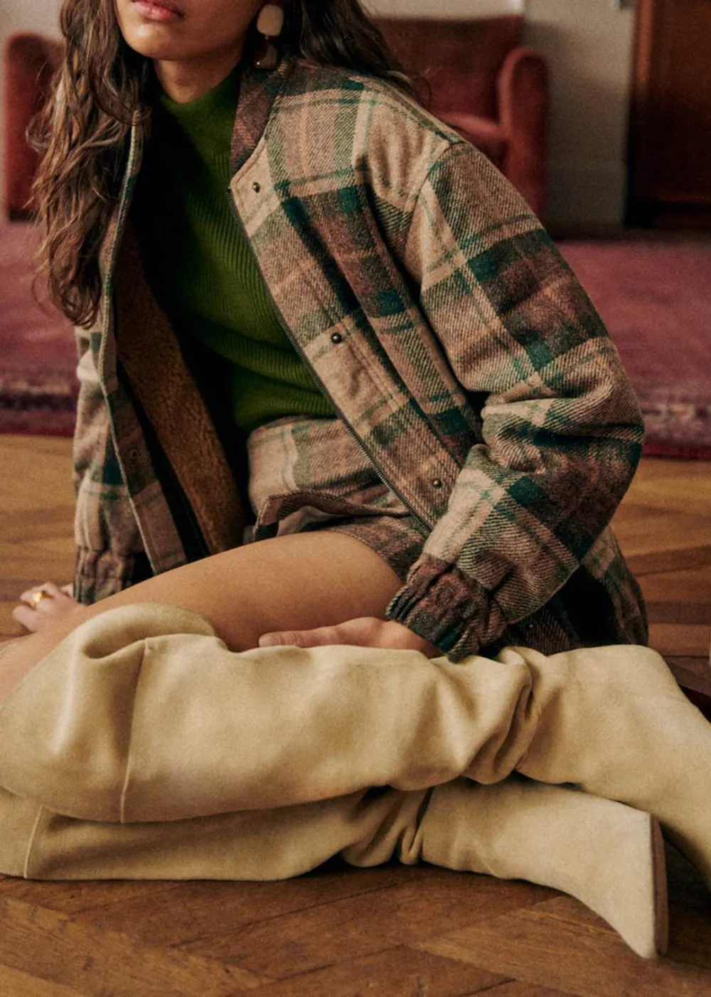 Checks Checked Wool Bomber Coat