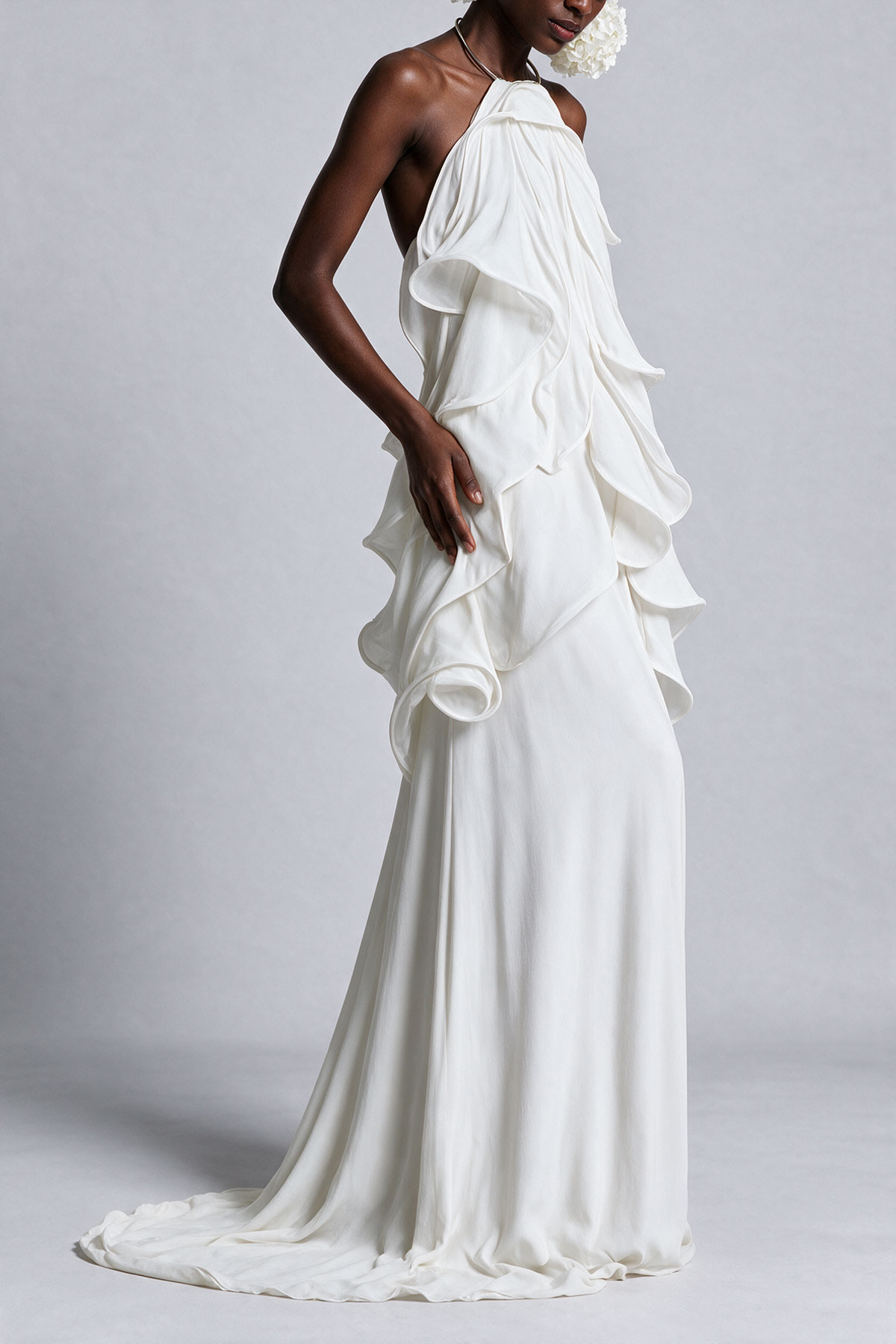 Ruffle Backless Layered Maxi Dress