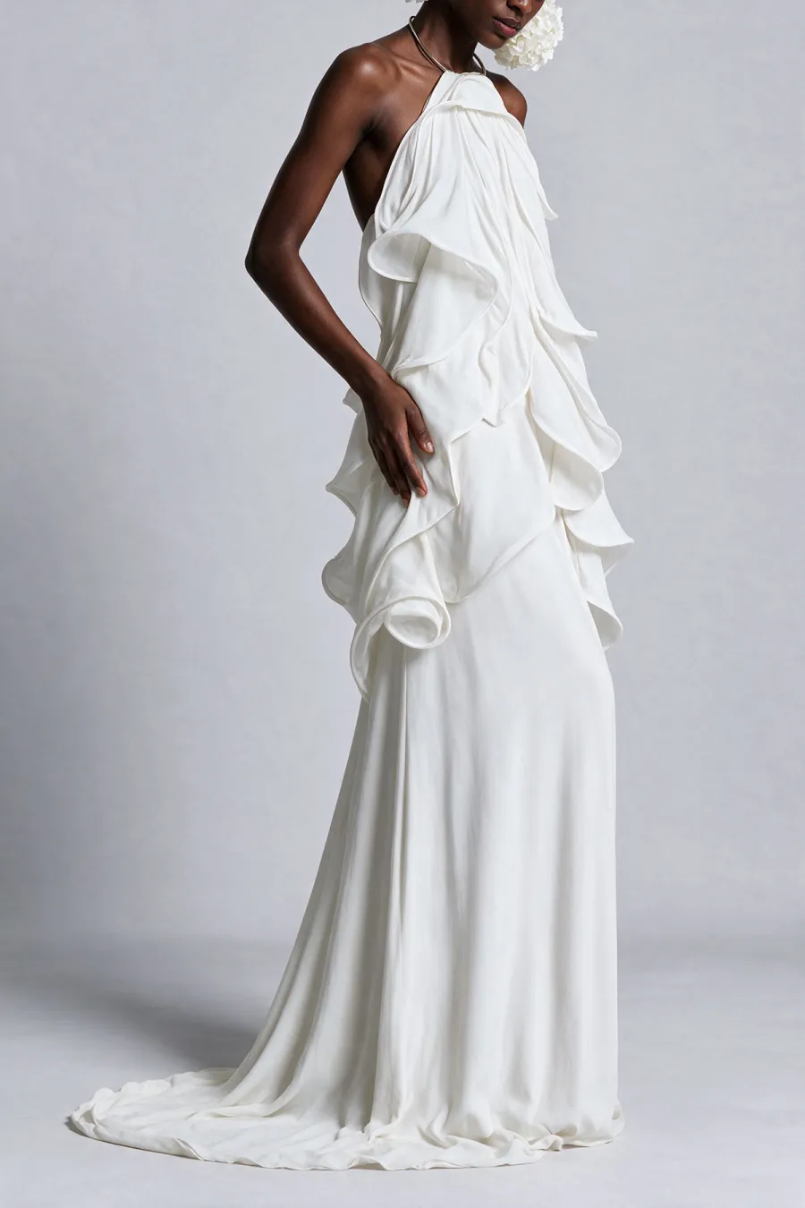 Ruffle Backless Layered Maxi Dress