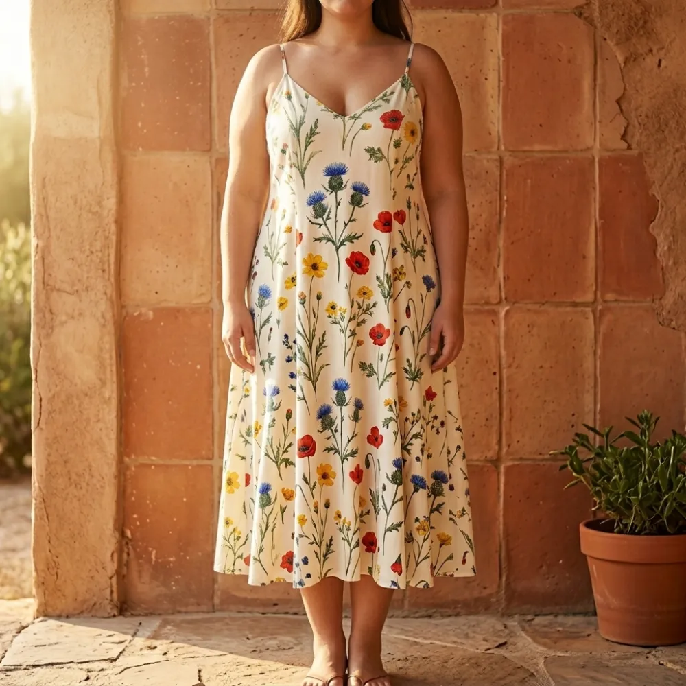 Floral Wildflower Line Midi Dress