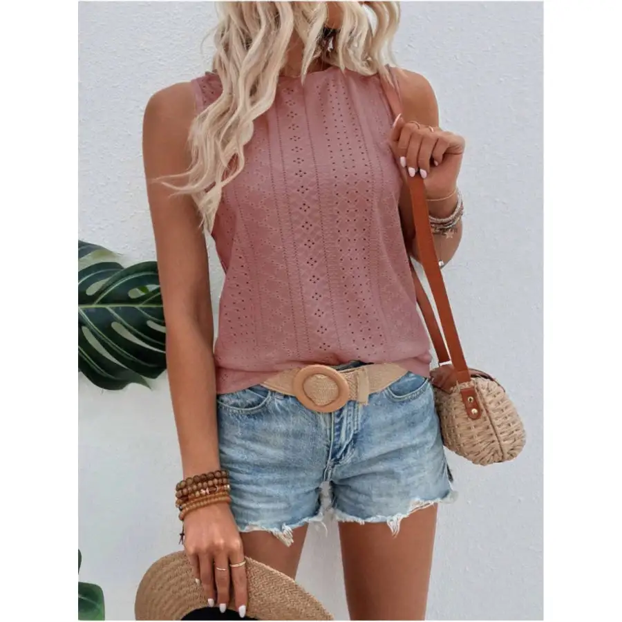 Eyelet Round Neck Tank