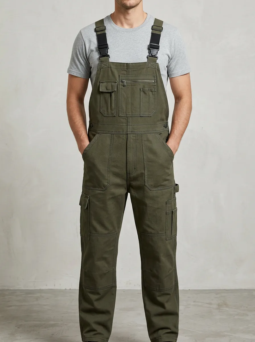Men's Training Inspired Multi-Pocket Cargo Bib Work Overalls