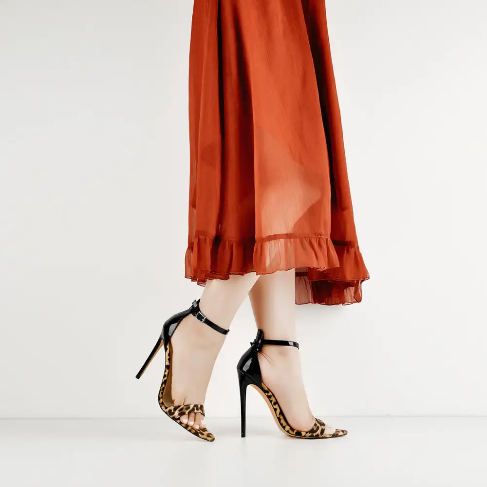Pointed Open Toe Leopard Ankle Sandals