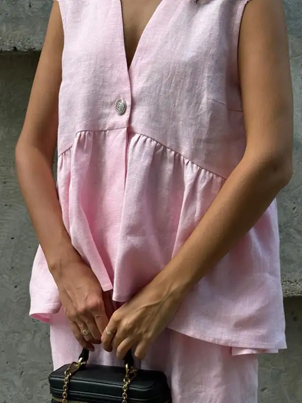 Relaxed Panel Detail Sleeveless Vest And Pants Set