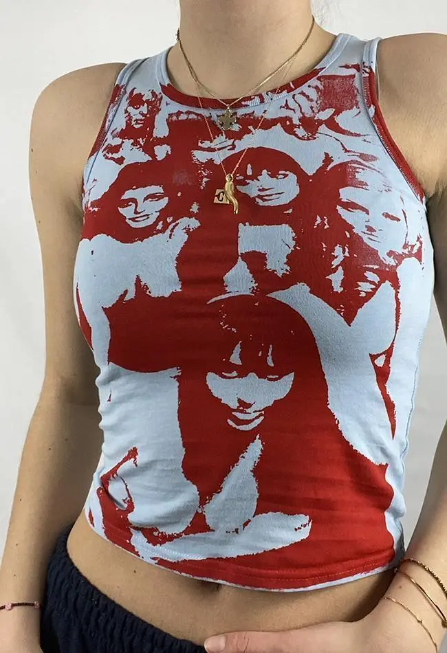 Crew-Neck Floral Cropped Slim-Fit Tank Top