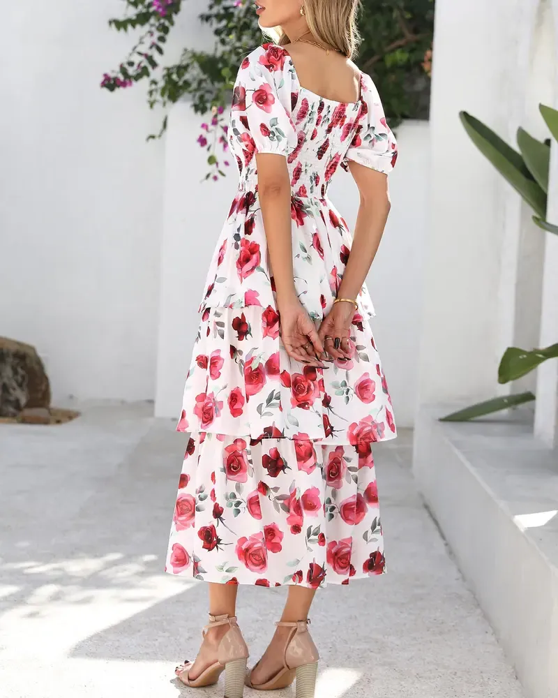 Women's Square Neck Smocked Dress
