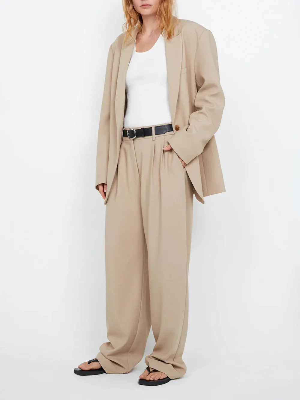 Casual Style Straight-leg Silhouette Pant Sand