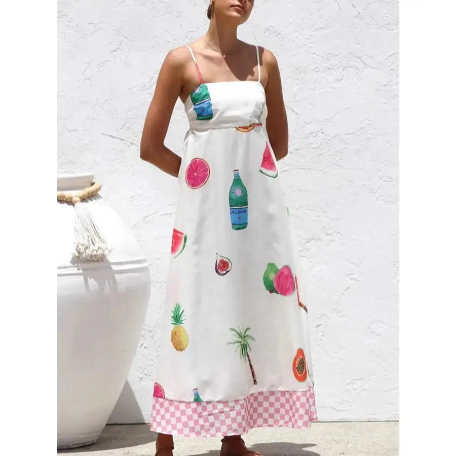 Checkered Hem Cami Midi Dress