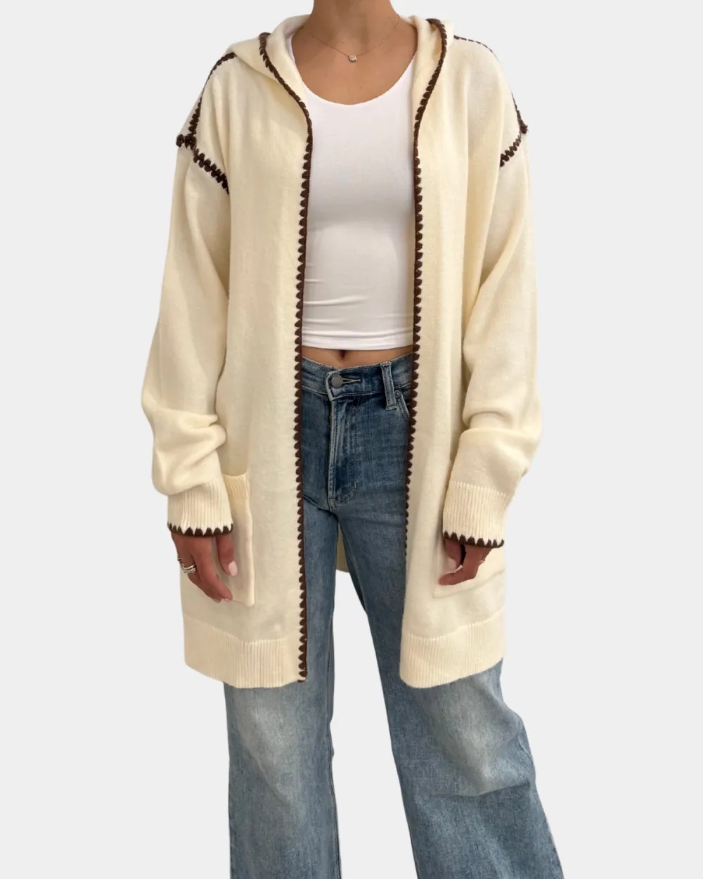 Whipstitch Detail Midi Cardigan