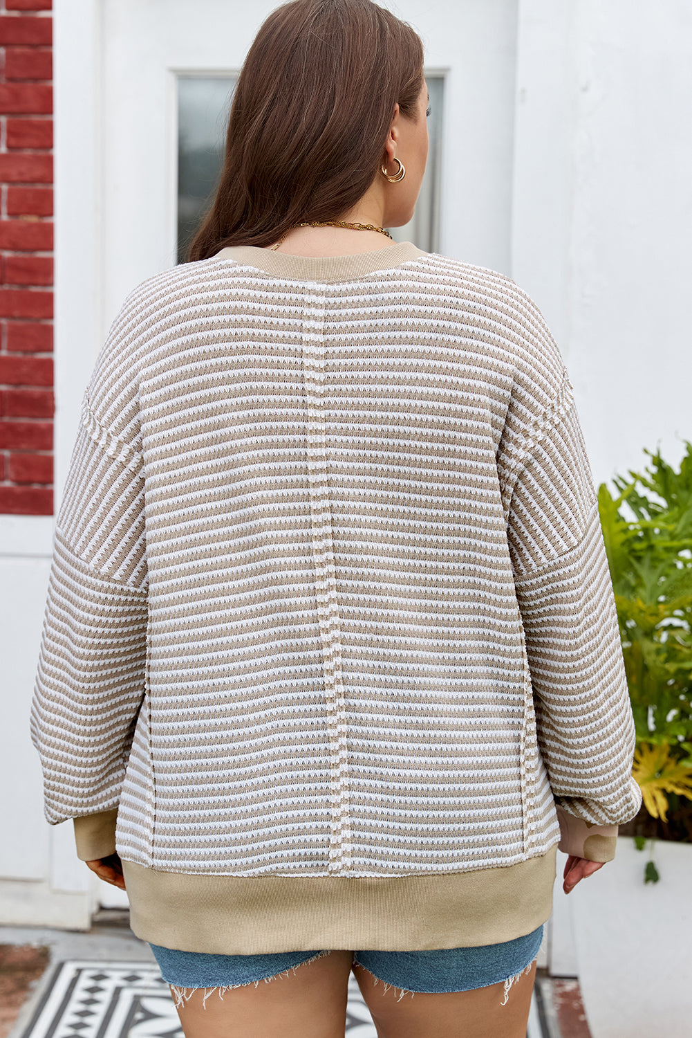 Women's Top With Striped And Ribbed And Knit