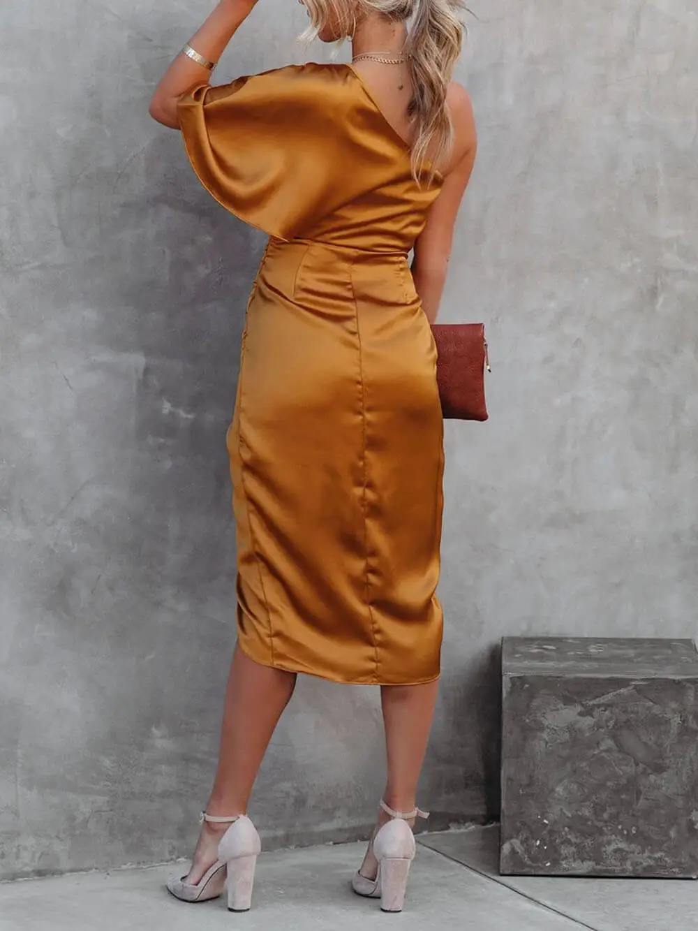 Single Sleeve Irregular Evening Midi Dress