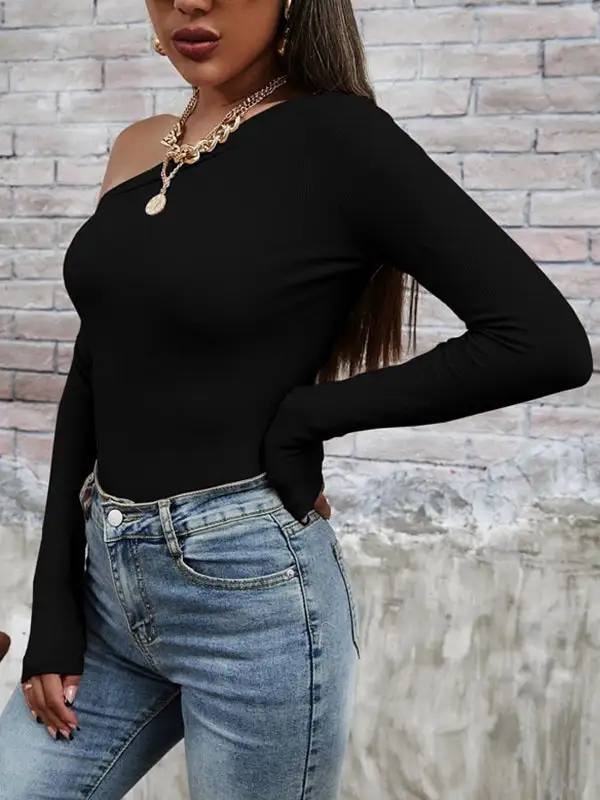 Long Sleeve Slim Fit One Shoulder T-Shirt