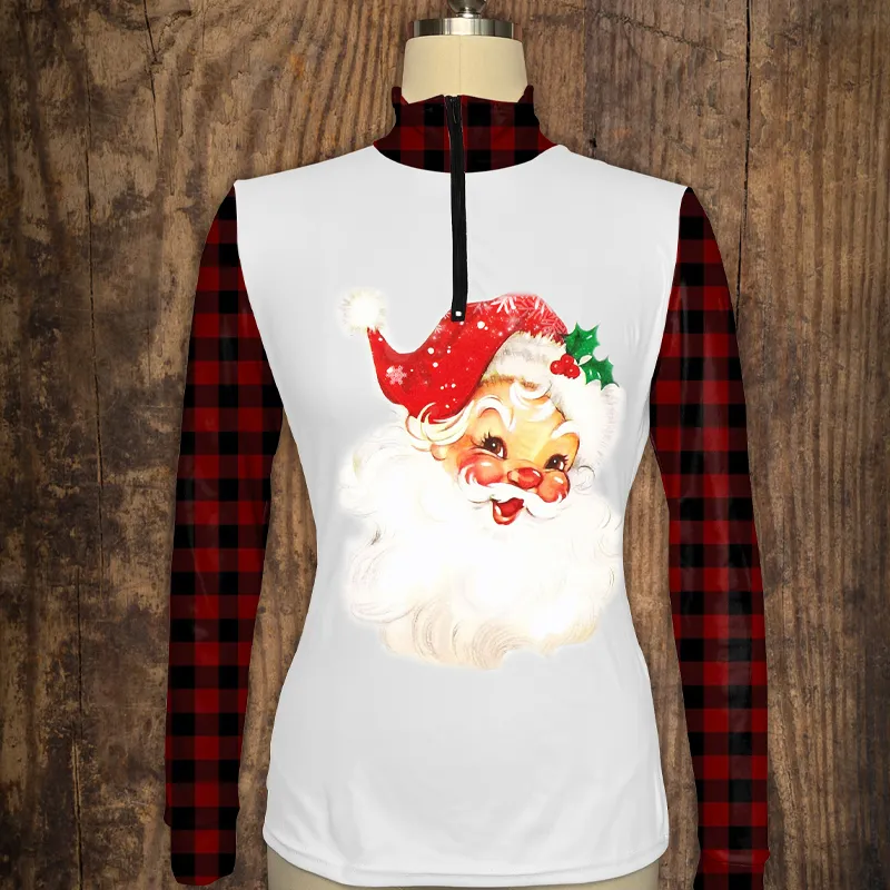Christmas Women's Santa Claus Print Long Sleeve Casual Shirt