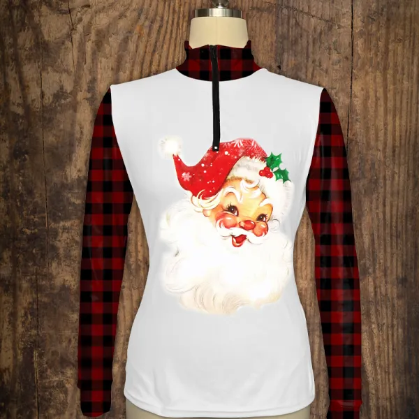 Christmas Women's Santa Claus Print Long Sleeve Casual Shirt