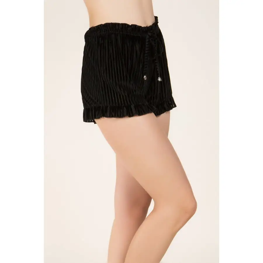 NEW Velvet Vertical Shorts with Ruffled Hem and Drawstring