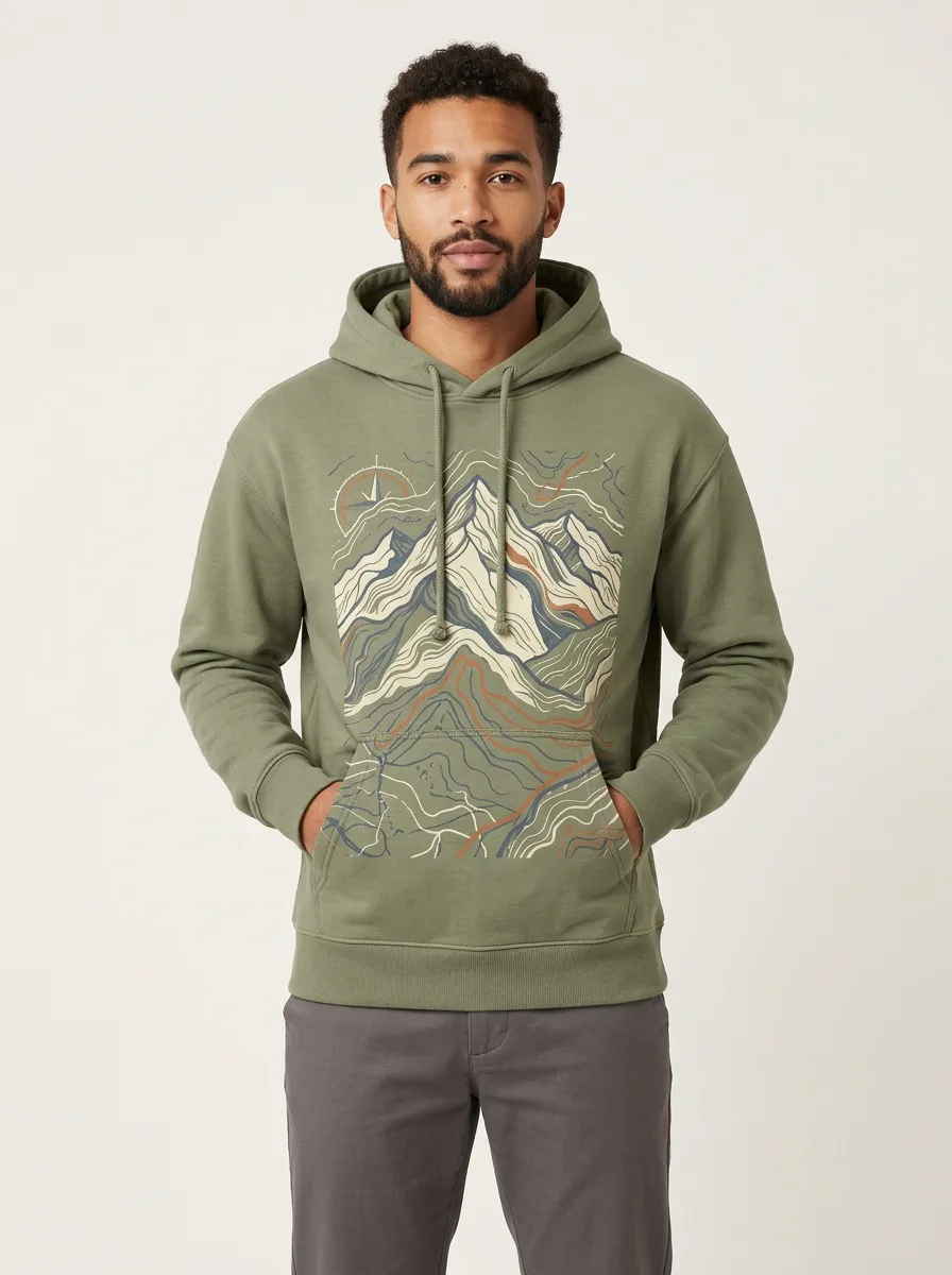 Men's Summit Mountain Hiking Topographic Graphic Hoodie