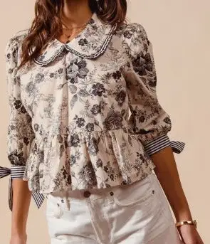 Floral Pin Striped Top