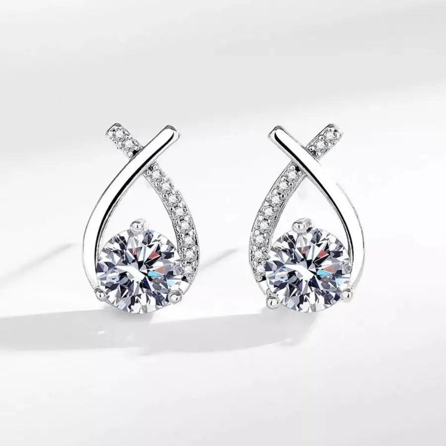 Clean Line Sterling Silver Moissanite Earrings