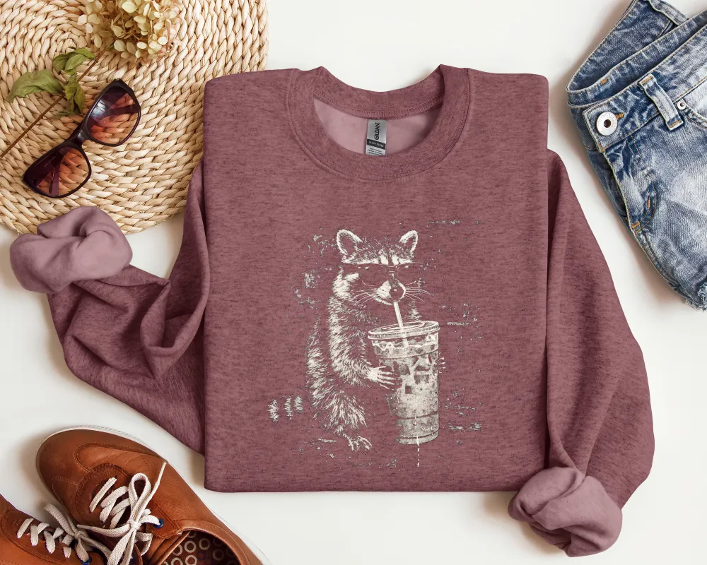 Raccoon Coffee Graphic Crewneck Sweatshirt