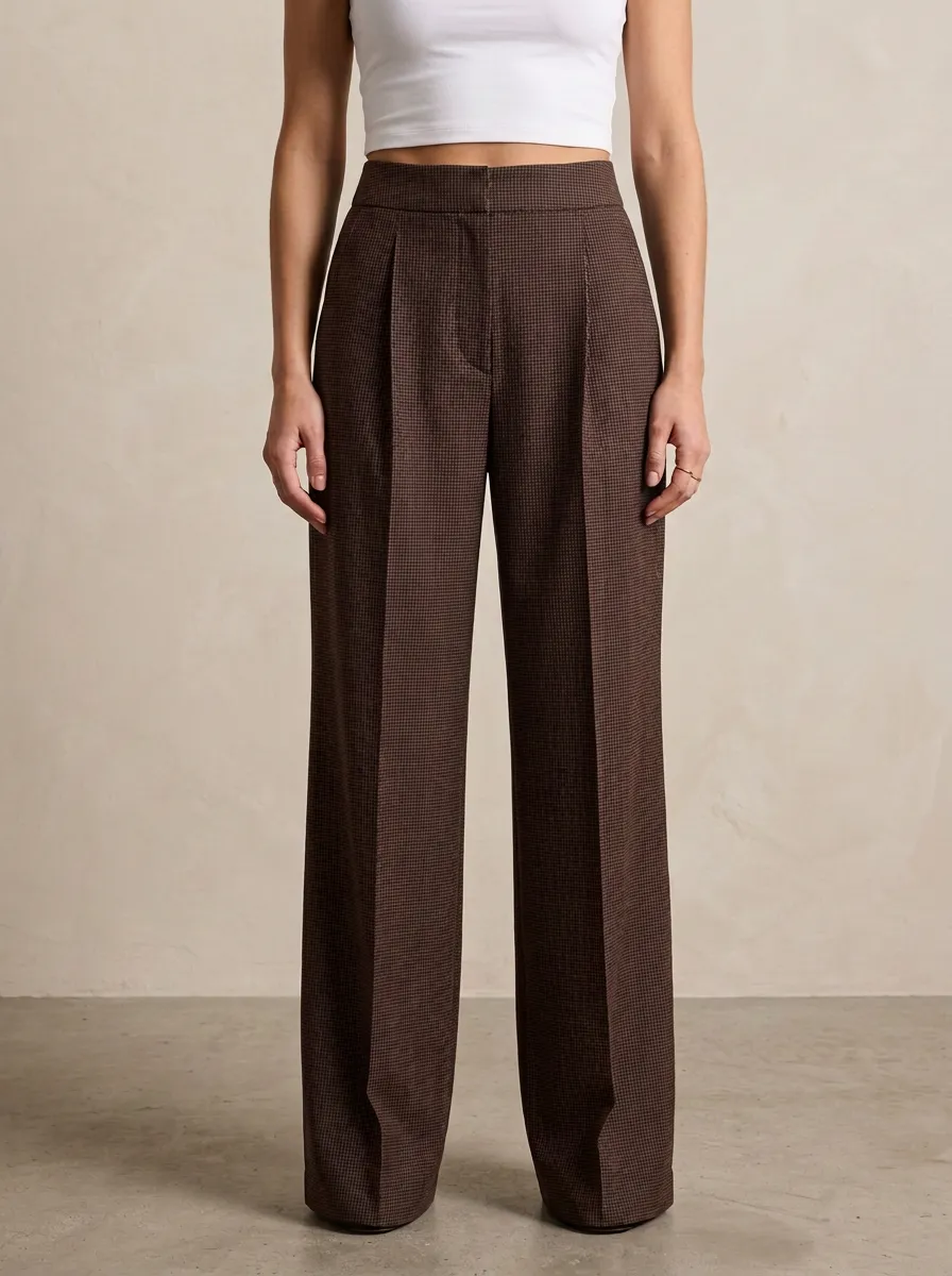 Classic Wide-Leg Houndstooth Printed Women's Wide-Leg Pants