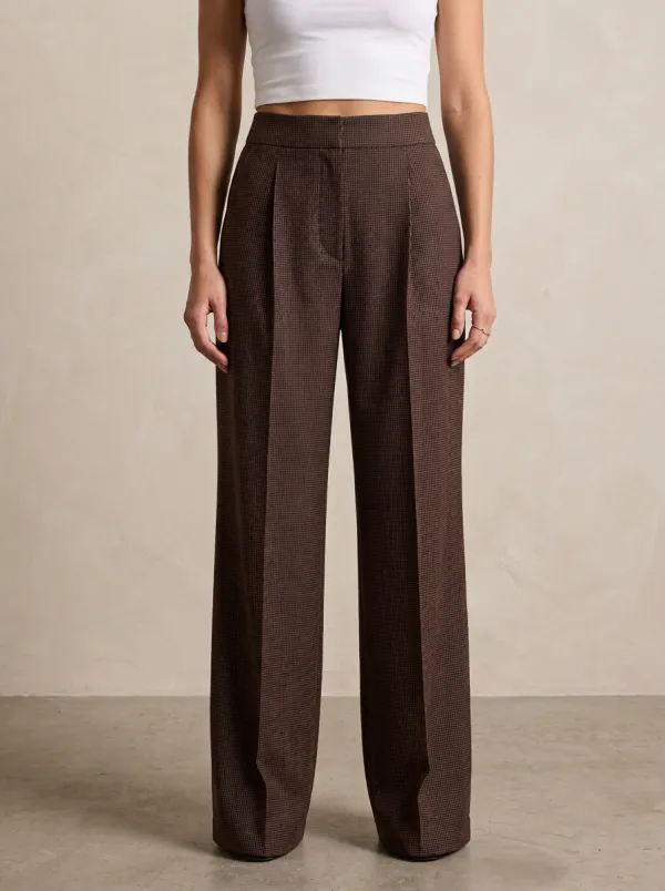 Classic Wide-Leg Houndstooth Printed Women's Wide-Leg Pants