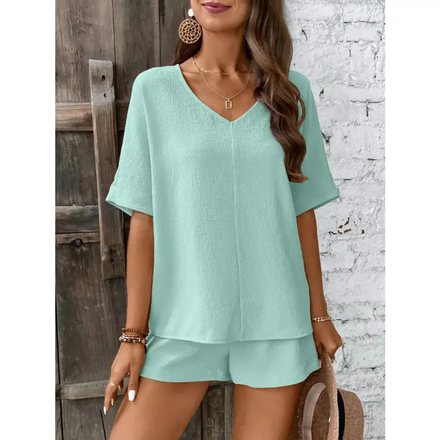 V Neck Half Sleeve Top and Shorts Set