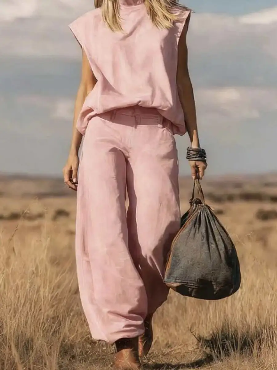 High Waist Relaxed Vest And Pants Set