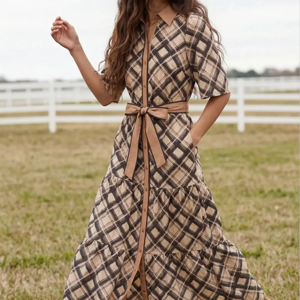 Tiered Plaid Waist Tie Dress