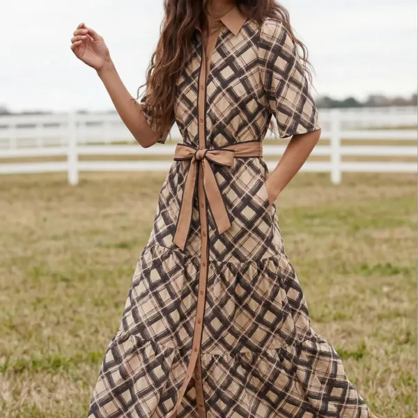 Tiered Plaid Waist Tie Dress