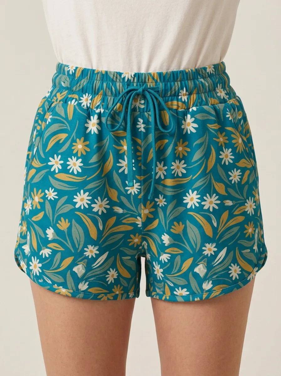 Women's Botanical Floral Curved-Hem Shorts
