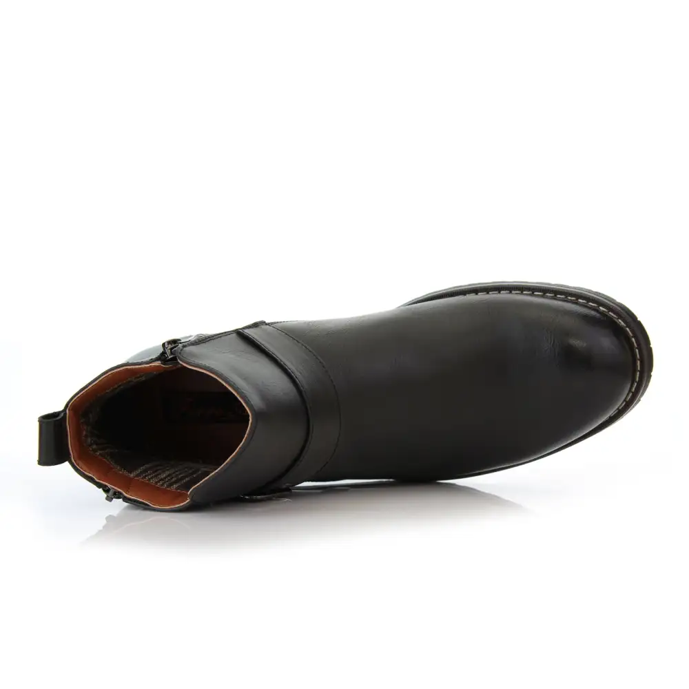 Faux-Leather Zip-Up Slip-On Chelsea Boots