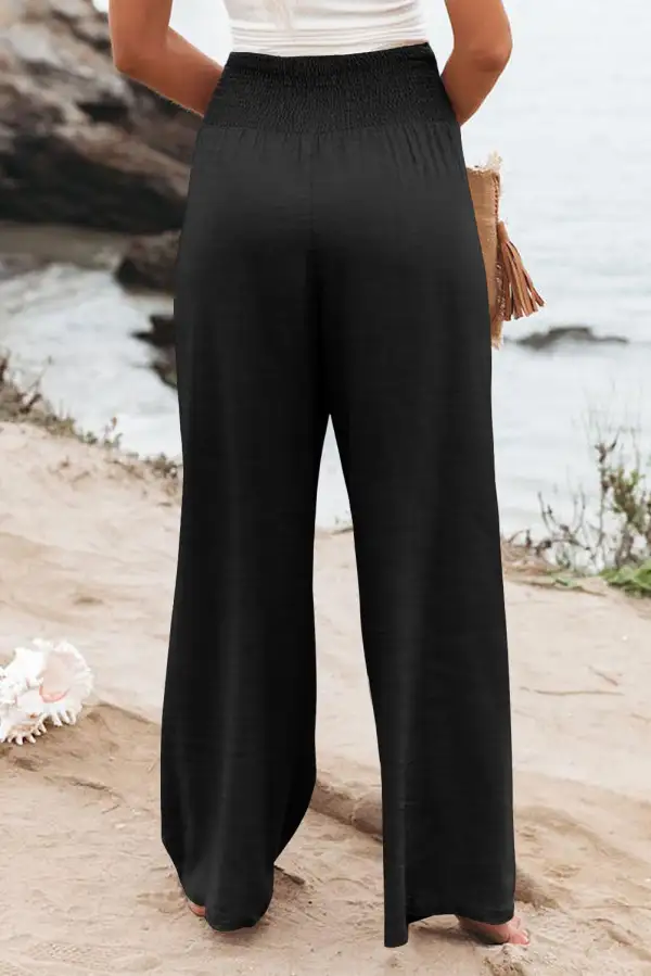 Shirred High Rise Plus Wide Leg Pants