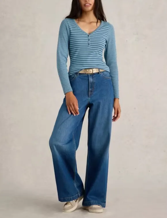 V-Neck Ribbed Striped Henley