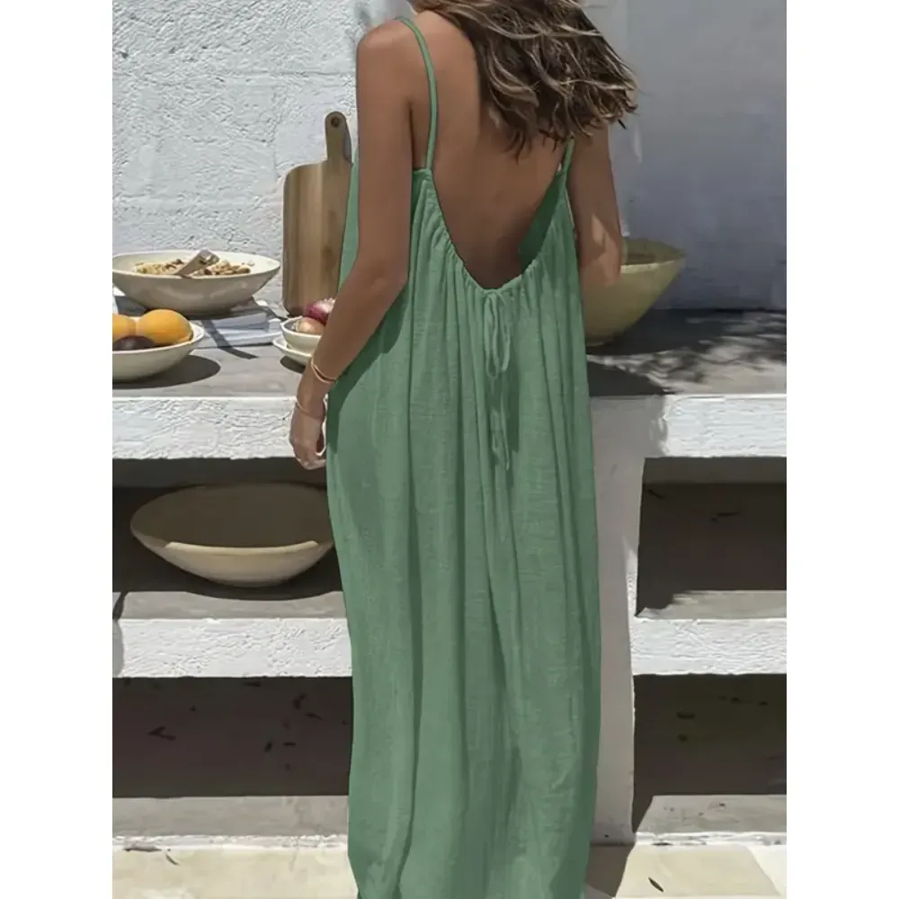 🔥Women's Cotton Linen Backless Loose Dress🔥10-Pack - All Colors Included, Only $24