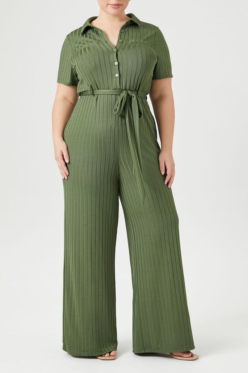 Plus Size Ribbed Wide-Leg Jumpsuit
