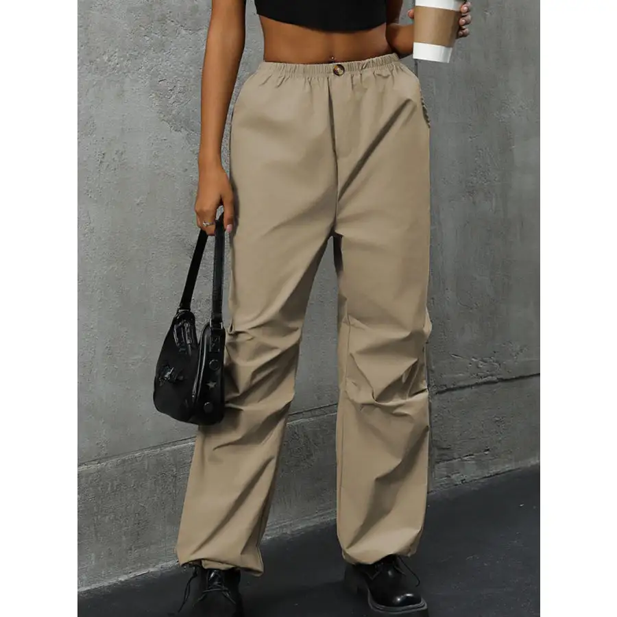 Pocketed Elastic Waist Pants