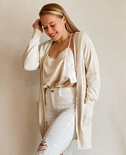 Women's Long Sleeve Open Front Hoodie Knit Sweater Cardigan Outwear