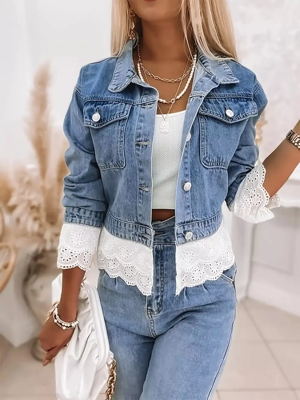 Cropped Jacket With Lace Trim